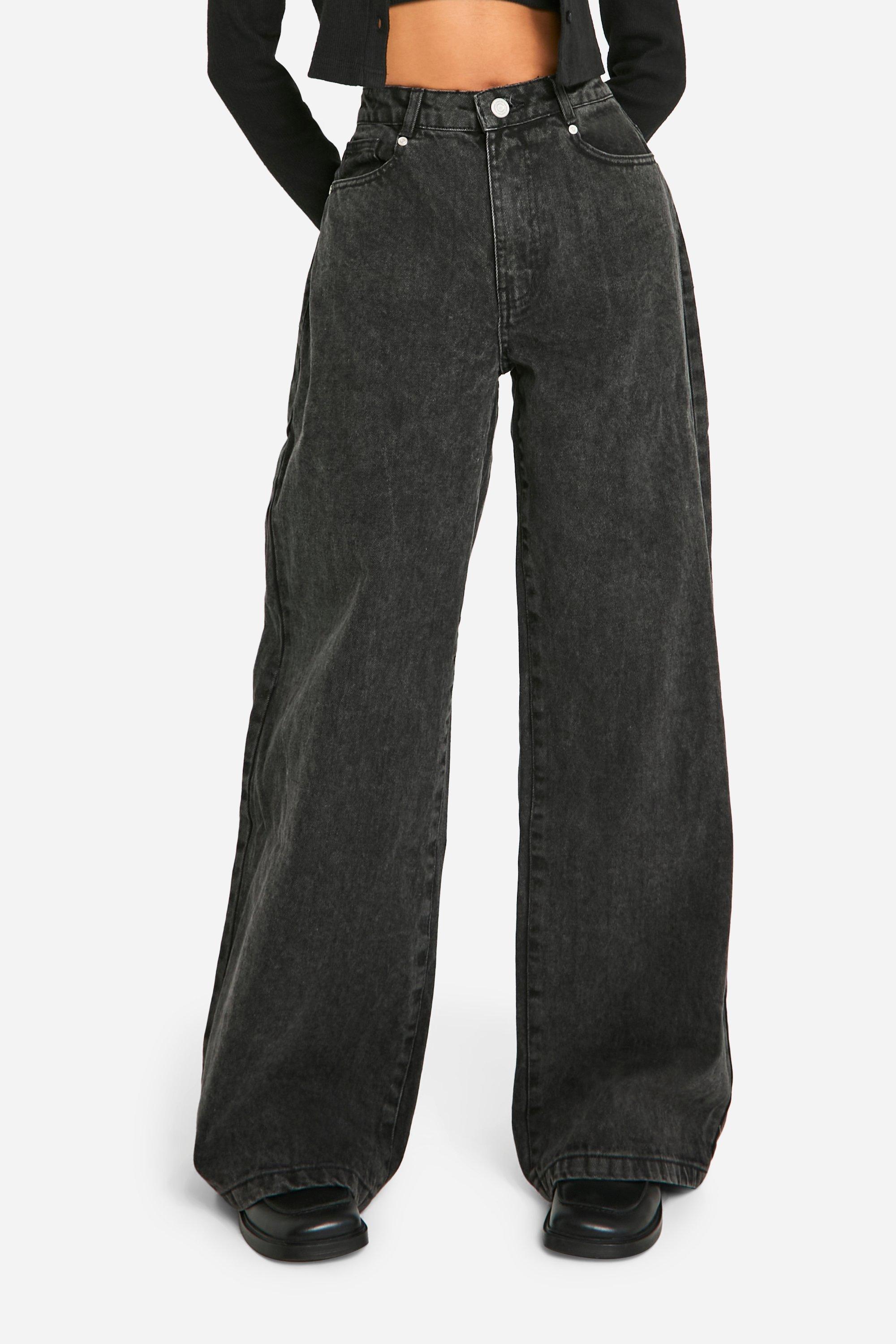 Washed black cropped wide leg clearance jeans